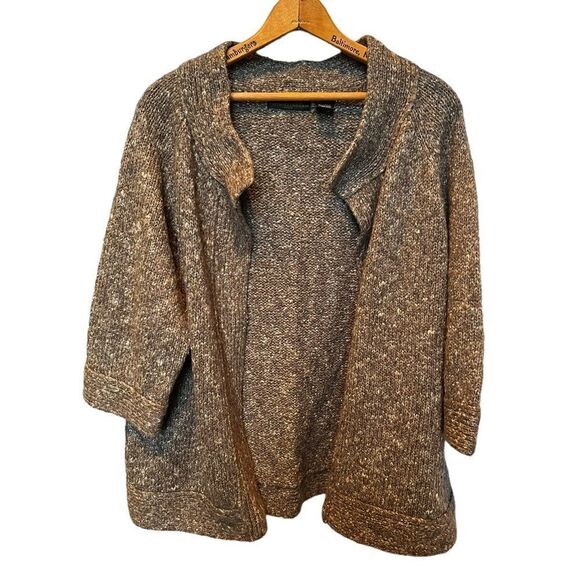 Preswick & Moore Cardigan Sweater 2X gray with metallic silver thread 3/4 sleeve - Picture 1 of 7
